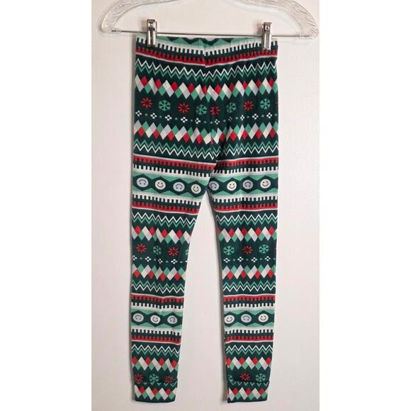 Cat and Jack PJ Bottom Holiday Green Red White Smiley Face Kids Size 8 - Picture 1 of 3